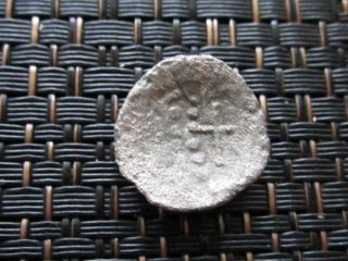 Ancient Medieval Copper Cup Coin With Cross Silvered Barbaric Imitation photo