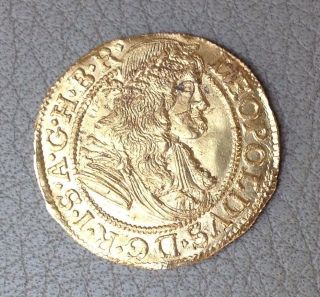 1 Ducat 1676 Leopold I,  Medieval Gold Coin,  Rare photo