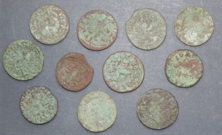 10 X Poland Lithuanian Medieval Copper Coin Solidus (w1) photo
