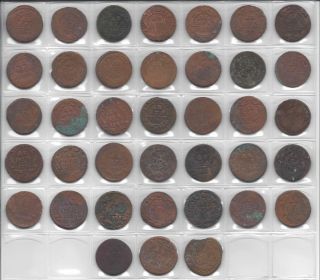38x Denga (half Kopek) From Russia 1731 - 1754 In A Plastic Page photo