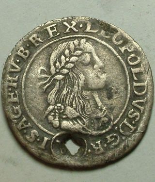 Medieval Europe Kreuzer Silver Coin Maria Theresia Patrona 1676 Hungary Leopold photo