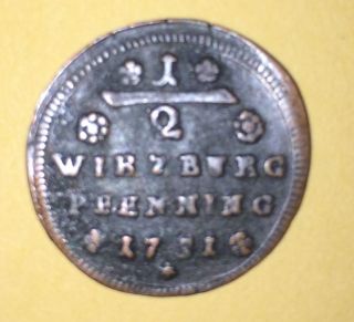 1751 Wurzburg 1/2 Pfenning 21 Mm Copper As Per Scan (tc225) photo
