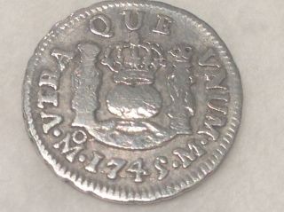 Felipe V Dos Mundos 1/2 Real 1745 Mexico - Mf - Spanish Colonial Silver photo