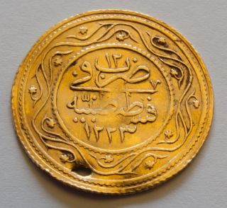 Ottoman Empire Turkish Gold Coin.  Atik Çifte Rumi - Mahmud Ii 1819. photo