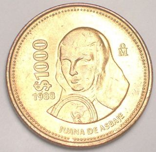 1988 Mexico Mexican 1000 Pesos Asbaje Eagle Snake Coin Xf, photo