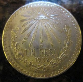 1932 Mexican Silver 1 Peso Silver Cap&ray Asw.  3856 Au photo