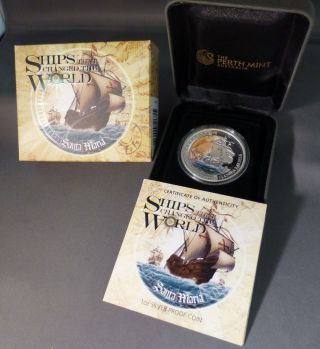 2011 Santa Maria World Ships Silver Proof $1 Dollar 1oz - Perth Australia photo