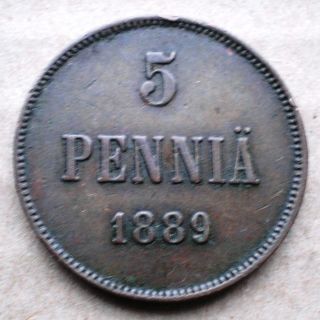 Finland - Russia 5 Pennia,  1889 Key Date, photo