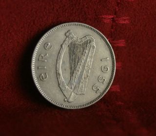 Ireland 1 Shilling 1955 Copper Nickel World Coin Km14a Irish Harp Bull Eire photo