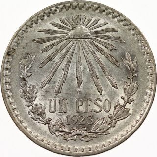 1923 Mexico 1 One Peso Silver Coin Choice Bu photo