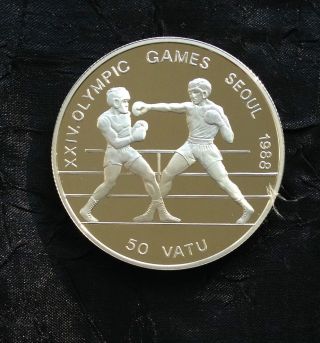 Vanuatu 50 Vatu Silver Proof,  1988,  Olympic Games,  Boxing photo