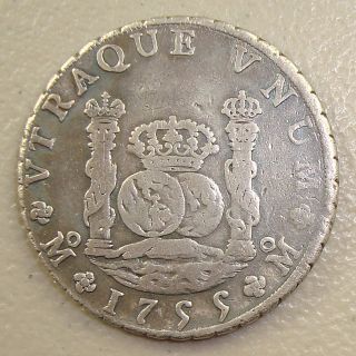 1755 - Momm Mexico Silver Pillar Dollar 8 Reales,  Ferdinand Vi Vf photo
