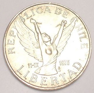 1977 Chile Chilean 5 Pesos Winged Victory Woman Coin Vf, photo