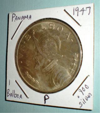 1947 1 Balboa Panama Silver Coin.  500k Minted.  7734 Os.  Asw, photo