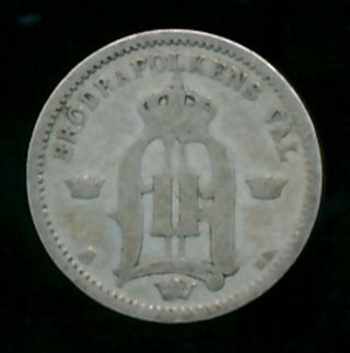 Sweden 1896 25 Ore.  0467 Ounces Of Silver photo