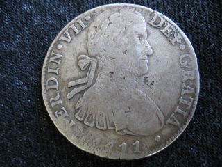 1811 Ferdin Vll 8 Reales Mexico Silver Chop Marks No Rsrv.  0.  99 Cents Start photo