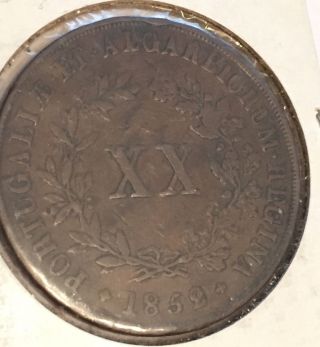 1852 Portugal 20 Reis Coin photo