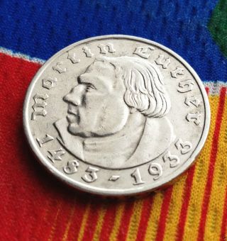 Wwii German 2 Mark Silver Coin 1933 F Martin Luther Third Reich Reichsmark photo