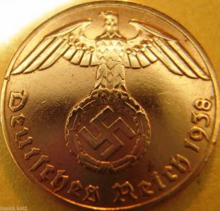 Nazi German 1 Reichspfennig 1938 - E Coin Third Reich Eagle Swastika Wwii photo