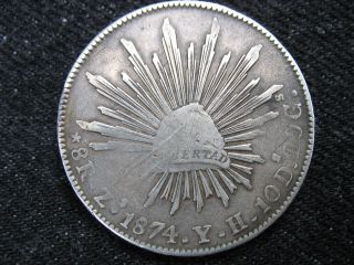 1874 Mexico 8 Reales Silver Coin Zs photo