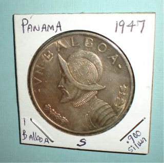 1947 1 Balboa Panama Silver Coin.  500k Minted.  7734 Os.  Asw, photo