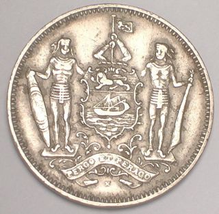 1927 British North Borneo Five 5 Cents Arms Coin Vf photo