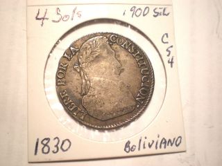 1830 Four (4) Sols.  900 Silver Bolivia / Bolivano C54 photo