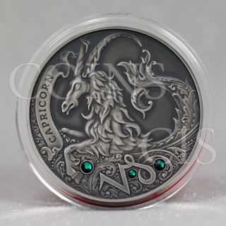 Belarus 2013 20rub Capricorn Zodiac Sign Antique Finish Silver Coin Swarovski® photo