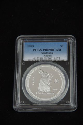 Proof Silver 1999 $1 Lunar Rabbit Pcgs Pr69dc Mintage: 2106 Pop: 2 W/box&coa photo
