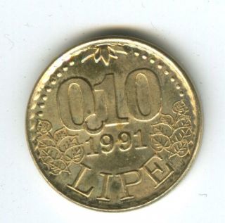 Slovenia 1991 0.  10 Lipe Uncirculated Token Coin photo