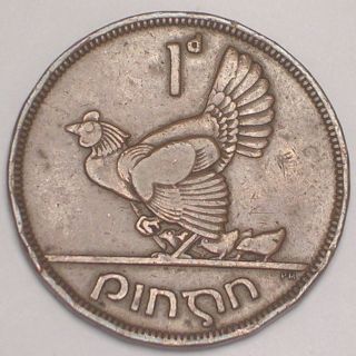 1942 Ireland Irish 1 Penny Wwii Era Chicken Coin F Rough Edges photo