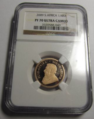 2009 South Africa 1/4 Oz Gold Krugerrand.  Ngc Proof 70 Ultra Cameo photo