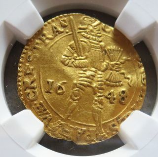1648 Gold Netherlands Hammered Ducat Coin Utrecht Ngc About Uncirculated 58 photo
