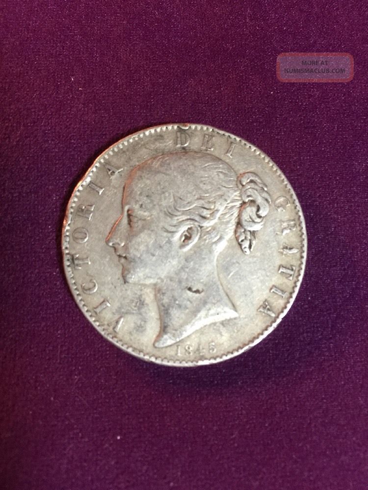 1845, Great Britain, Queen Victoria. Large Silver Crown Coin. Vf Estate