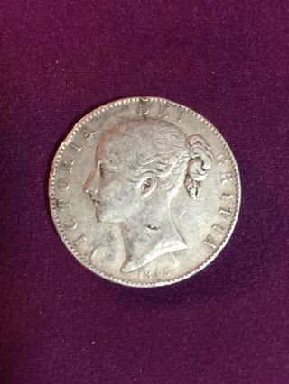 1845,  Great Britain,  Queen Victoria.  Large Silver Crown Coin.  Vf Estate Find photo