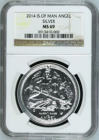 2014 Isle Of Man Coin 1 Troy Oz.  999 Fine Silver Angel Ngc Ms 69 photo