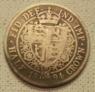 Uk Great Britain 1894 Half Crown Silver Coin,  1/2 Crown photo