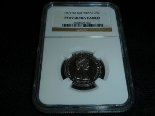 1971 Bahamas 25 Cents Ngc Pf 69 Ultra Cameo - Coin photo