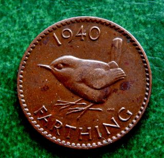 1940 Uk Great Britain Farthing Coin Km 843 Sb1746 photo