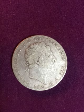 1819 Crown George Lix Uk/great Britian Coin.  925 Silver Circulated Estate Find photo