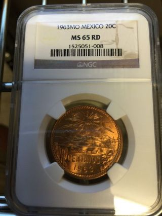 1963 20 Centavos Mexico Ngc Ms 65 Red photo