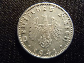 1942 - German - Ww2 - 50 - Reichspfennig - Germany - Nazi Coin - Swastika - World - Ab - 122 - Cent photo