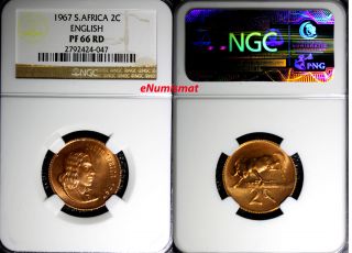 South Africa Bronze 1967 2 Cents English Ngc Pf66 Rd Red Struck - 25,  000 Km 66.  1 photo