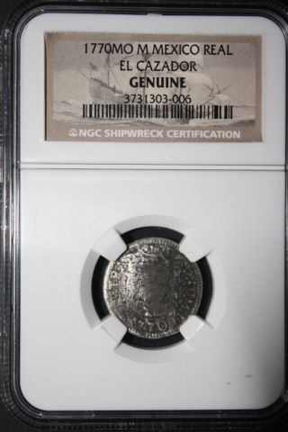 1770 El Cazador Shipwreck 1 Real Two Pillar Coin; Ngc Certified,  Rare On Ship photo