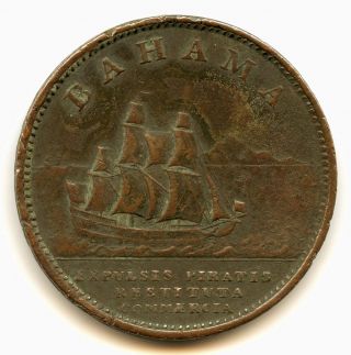 Bahamas 1806 Copper Penny (km1) Engrailed Edge Low Mintage: 120,  000 Scarce photo