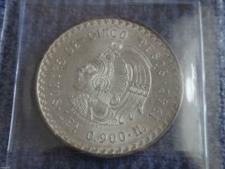 1948 Mo - Mexico Cinco Pesos Silver Bullion Coin - 5 Pesos Cuauhtemoc Aztec Lqqk photo