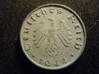 1944 - B - German - Ww2 - 10 - Reichspfennig - Germany - Nazi Coin - Swastika - World - Ab - 2655 - Cent photo