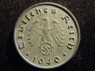 1940 - A - German - Ww2 - 10 - Reichspfennig - Germany - Nazi Coin - Swastika - World - Ab - 2997 - Cent photo