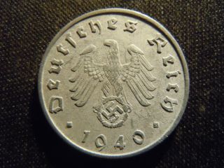 1940 - B - German - Ww2 - 10 - Reichspfennig - Germany - Nazi Coin - Swastika - World - Ab - 2656 - Cent photo