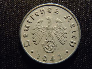 1942 - German - Ww2 - 5 - Reichspfennig - Germany - Nazi Coin - Swastika - World - Ab - 406 - Cent photo